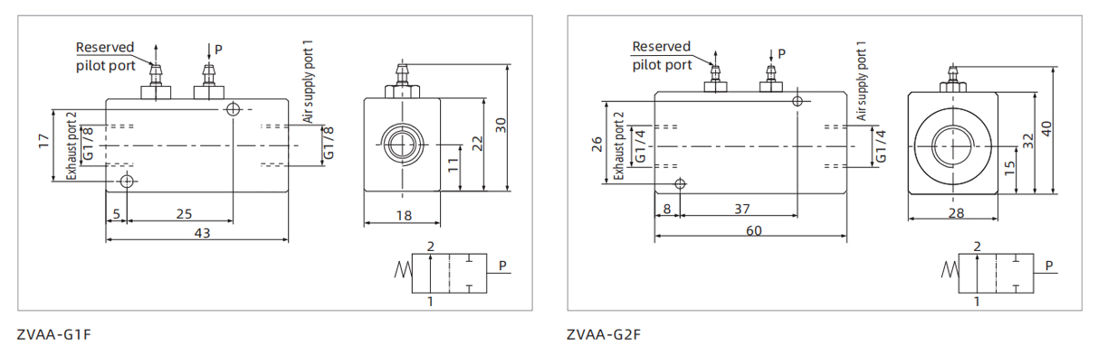 Dimensions ZVAA Series Pneumatic Control Valve